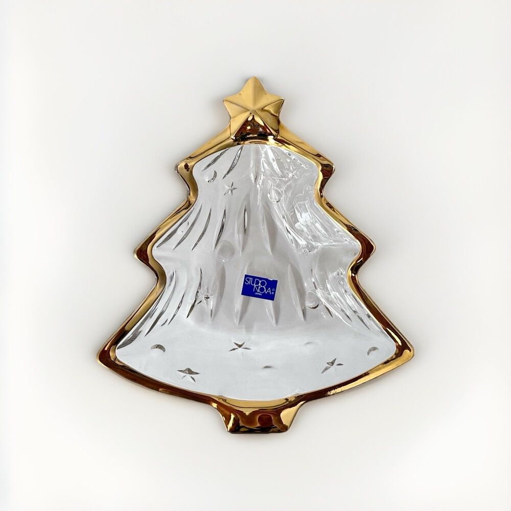 Studio Nova Yuletide Spirit Gold Trim Candy Jewelry Dish Glass Christmas Tree